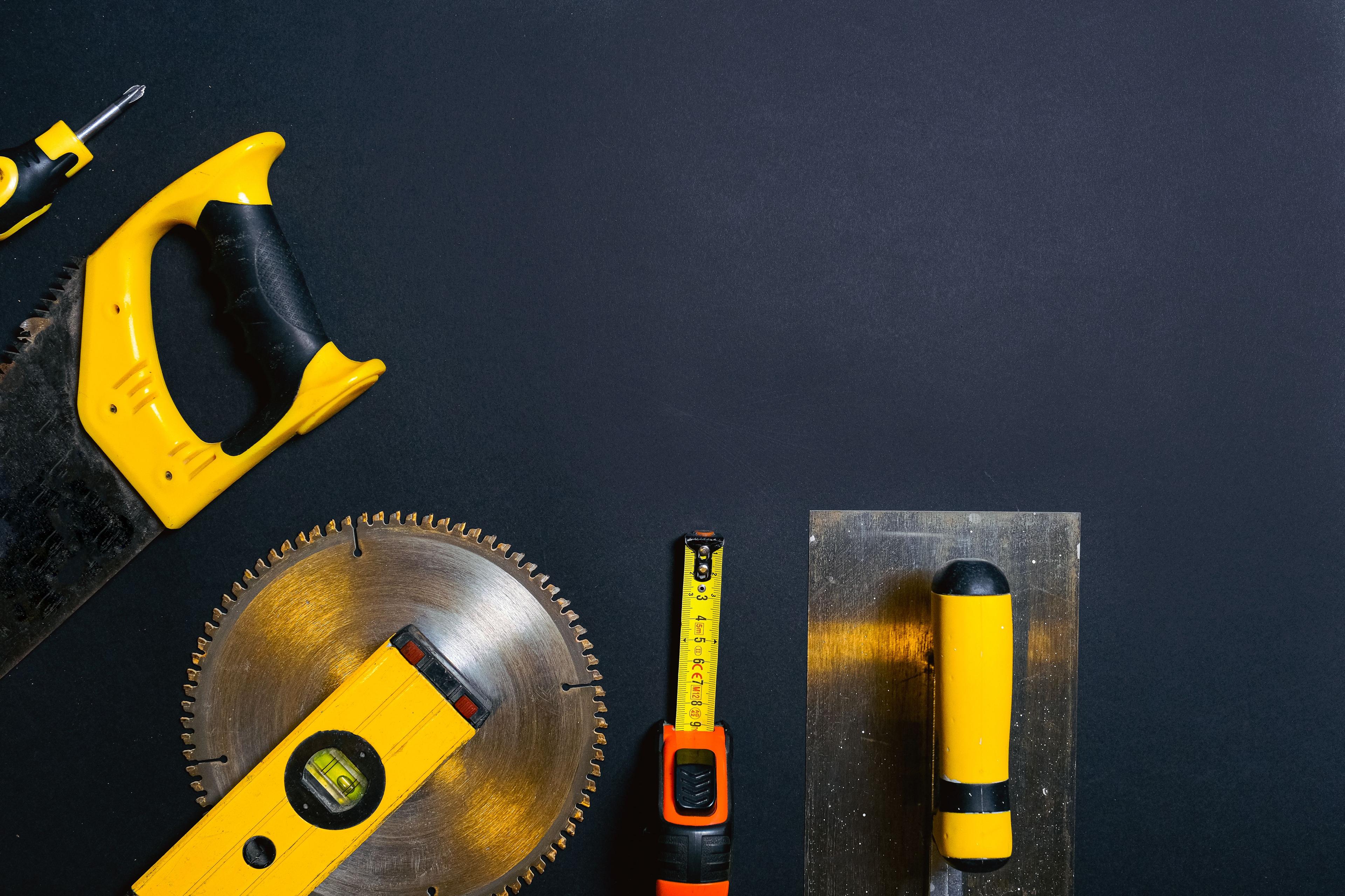 Workshop tools laid out on a workbench